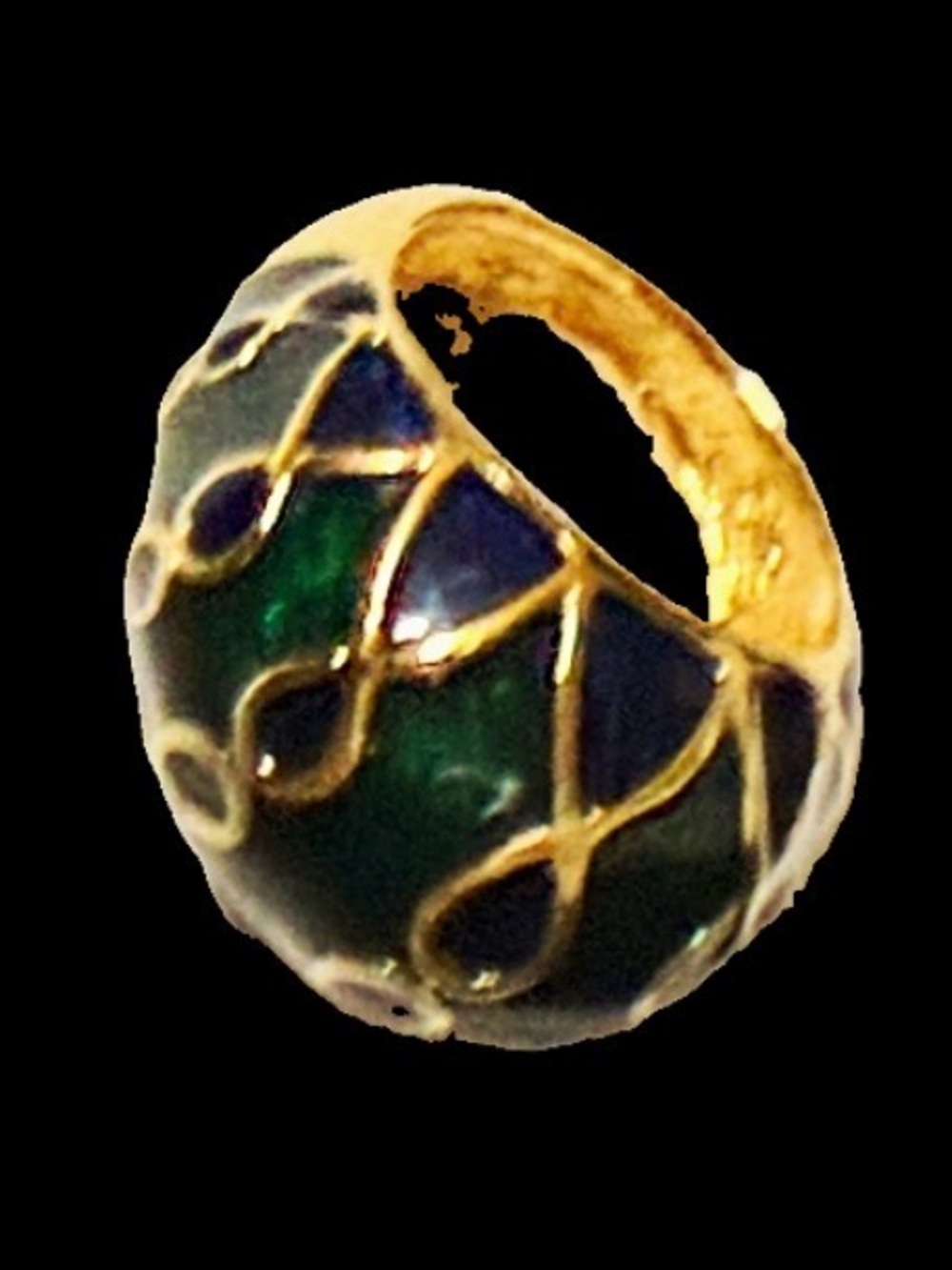 Vintage DPL 14K Yellow Gold Enamel Dome Statement Ring Mid-Century 7.8 Grams